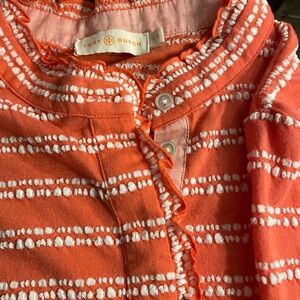 Tory Burch Coral and White Textured Blouse